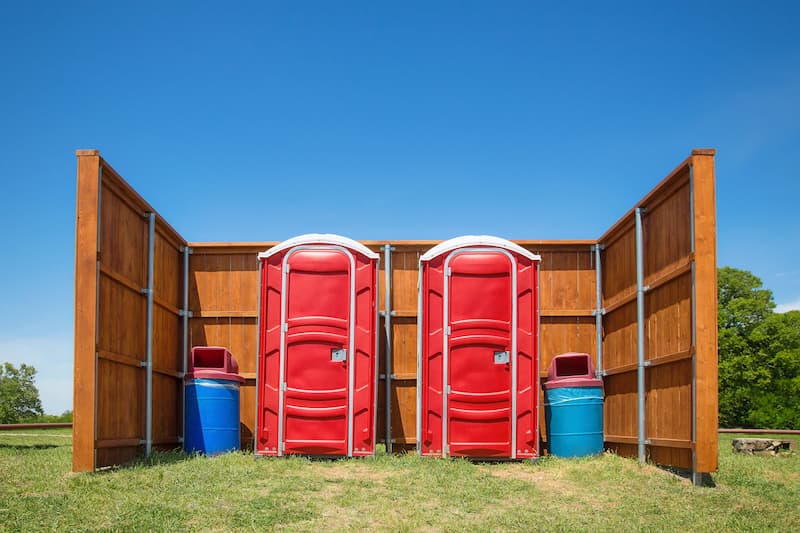 Short-term porta potty units staged for delivery in Eufaula, Alabama